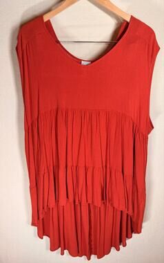 Cozy Co Womens 2X Rust Orange Tiered Babydoll Tunic Top Rayon Boho Flowy
